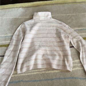 Vince Cream and Brown Striped Turtleneck Sweater